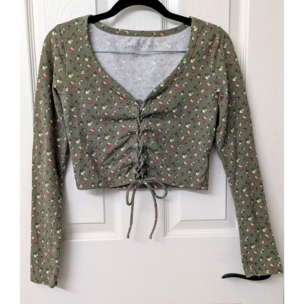 Aeropostale Floral Cropped Laced Y2K Coquette, Romantic Cottagecore Boho | SZ M